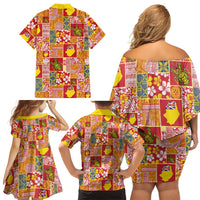 Niue Monuina e Kilisimasi Family Matching Off Shoulder Short Dress and Hawaiian Shirt Pacific Patchwork Xmas Vibes LT9 - Polynesian Pride
