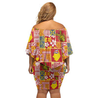 Niue Monuina e Kilisimasi Family Matching Off Shoulder Short Dress and Hawaiian Shirt Pacific Patchwork Xmas Vibes LT9 - Polynesian Pride