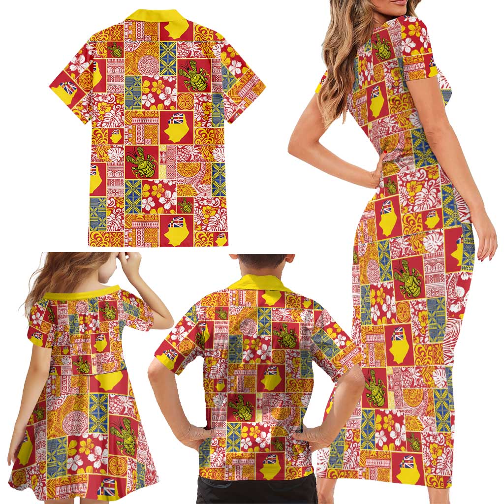 Niue Monuina e Kilisimasi Family Matching Short Sleeve Bodycon Dress and Hawaiian Shirt Pacific Patchwork Xmas Vibes LT9 - Polynesian Pride