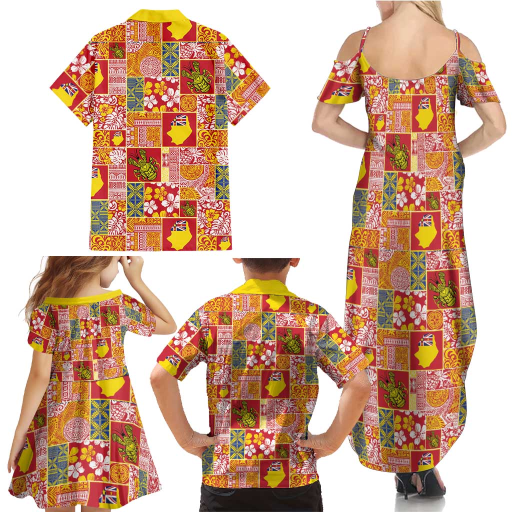Niue Monuina e Kilisimasi Family Matching Summer Maxi Dress and Hawaiian Shirt Pacific Patchwork Xmas Vibes LT9 - Polynesian Pride
