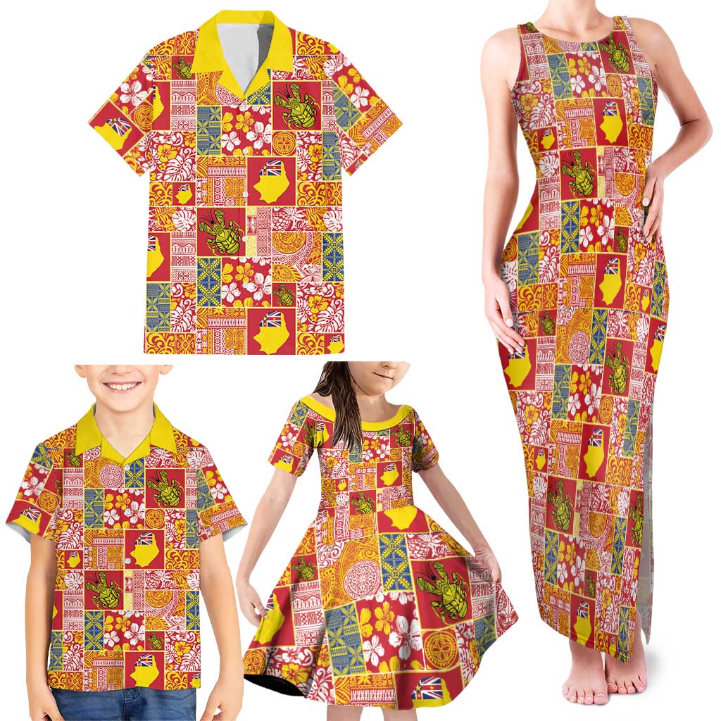 Niue Monuina e Kilisimasi Family Matching Tank Maxi Dress and Hawaiian Shirt Pacific Patchwork Xmas Vibes LT9 - Polynesian Pride