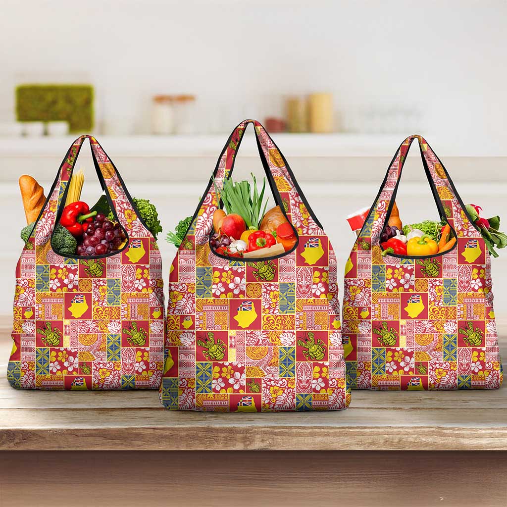 Niue Monuina e Kilisimasi Grocery Bag Pacific Patchwork Xmas Vibes - Polynesian Pride