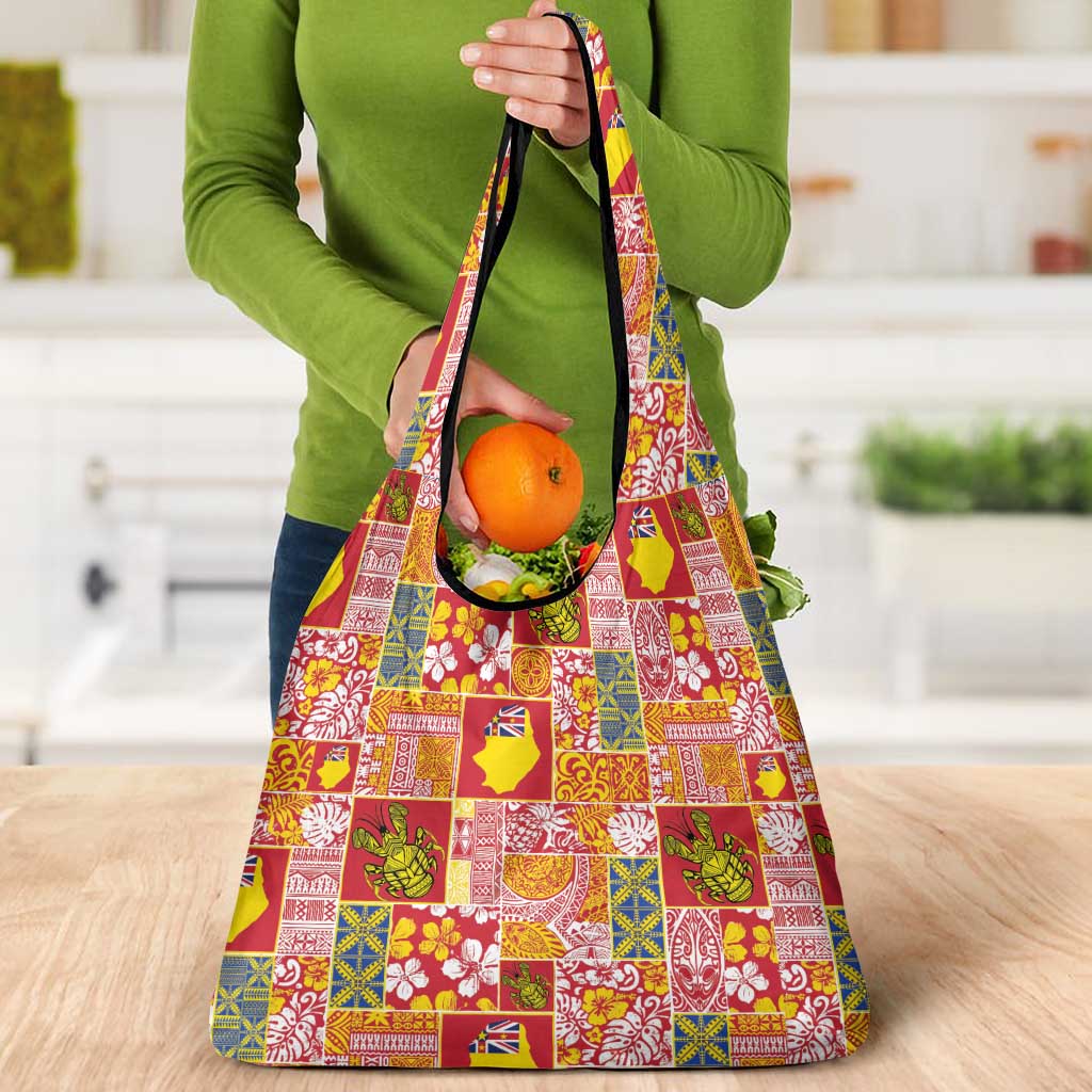 Niue Monuina e Kilisimasi Grocery Bag Pacific Patchwork Xmas Vibes - Polynesian Pride