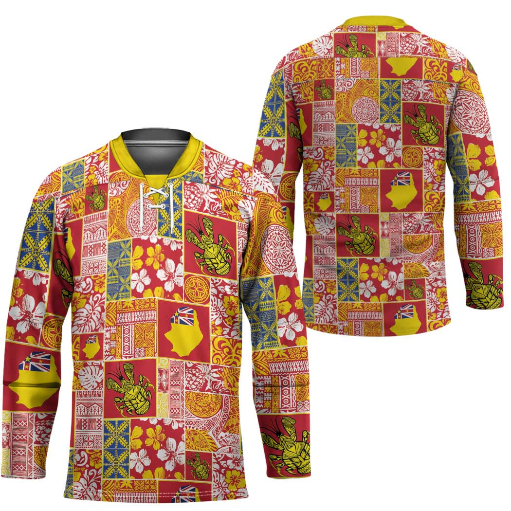 Niue Monuina e Kilisimasi Hockey Jersey Pacific Patchwork Xmas Vibes - Polynesian Pride