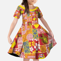 Niue Monuina e Kilisimasi Kid Short Sleeve Dress Pacific Patchwork Xmas Vibes - Polynesian Pride