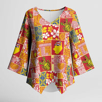 Niue Monuina e Kilisimasi Kimono Sleeve Blouse Pacific Patchwork Xmas Vibes LT9 Female Yellow - Polynesian Pride