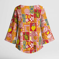 Niue Monuina e Kilisimasi Kimono Sleeve Blouse Pacific Patchwork Xmas Vibes LT9 - Polynesian Pride
