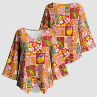 Niue Monuina e Kilisimasi Kimono Sleeve Blouse Pacific Patchwork Xmas Vibes LT9 - Polynesian Pride