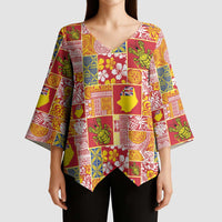Niue Monuina e Kilisimasi Kimono Sleeve Blouse Pacific Patchwork Xmas Vibes LT9 - Polynesian Pride