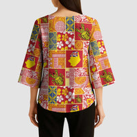 Niue Monuina e Kilisimasi Kimono Sleeve Blouse Pacific Patchwork Xmas Vibes LT9 - Polynesian Pride