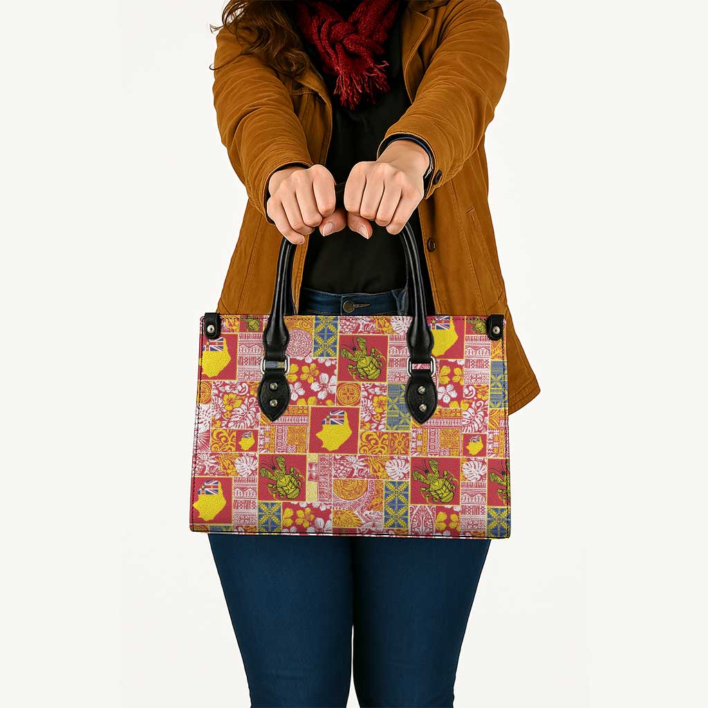 Niue Monuina e Kilisimasi Leather Bag Pacific Patchwork Xmas Vibes - Polynesian Pride