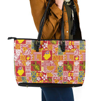 Niue Monuina e Kilisimasi Leather Tote Bag Pacific Patchwork Xmas Vibes - Polynesian Pride