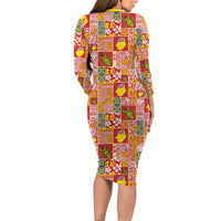 Niue Monuina e Kilisimasi Long Sleeve Bodycon Dress Pacific Patchwork Xmas Vibes LT9 - Polynesian Pride