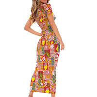 Niue Monuina e Kilisimasi Short Sleeve Bodycon Dress Pacific Patchwork Xmas Vibes - Polynesian Pride