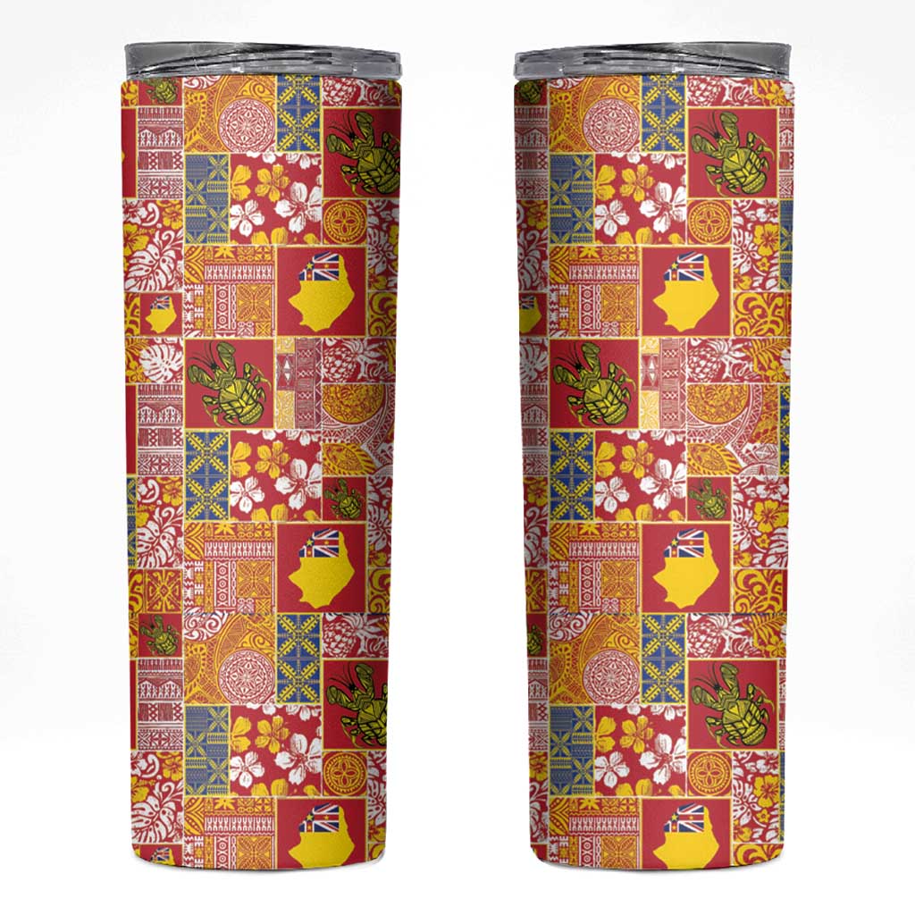 Niue Monuina e Kilisimasi Skinny Tumbler Pacific Patchwork Xmas Vibes LT9 Yellow - Polynesian Pride