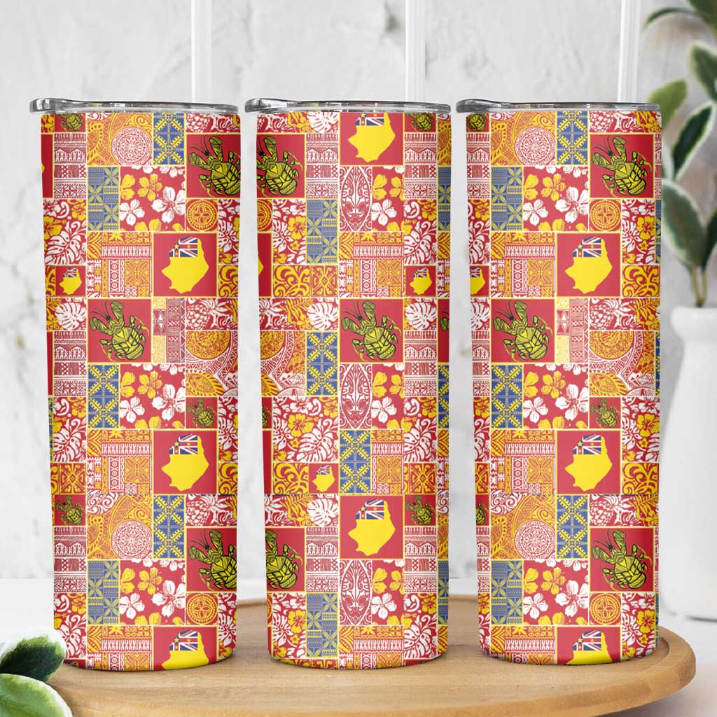 Niue Monuina e Kilisimasi Skinny Tumbler Pacific Patchwork Xmas Vibes LT9 - Polynesian Pride