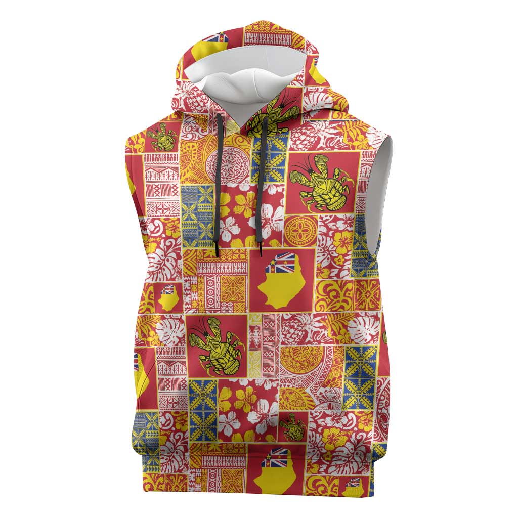 Niue Monuina e Kilisimasi Sleeveless Hoodie Pacific Patchwork Xmas Vibes LT9 Yellow - Polynesian Pride
