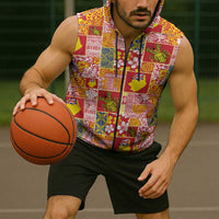 Niue Monuina e Kilisimasi Sleeveless Zip Hoodie Pacific Patchwork Xmas Vibes - Polynesian Pride