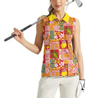 Niue Monuina e Kilisimasi Women Sleeveless Polo Shirt Pacific Patchwork Xmas Vibes - Polynesian Pride