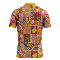 Niue Monuina e Kilisimasi Zipper Polo Shirt Pacific Patchwork Xmas Vibes LT9 - Polynesian Pride
