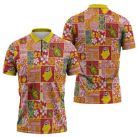 Niue Monuina e Kilisimasi Zipper Polo Shirt Pacific Patchwork Xmas Vibes LT9 - Polynesian Pride