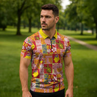 Niue Monuina e Kilisimasi Zipper Polo Shirt Pacific Patchwork Xmas Vibes LT9 - Polynesian Pride