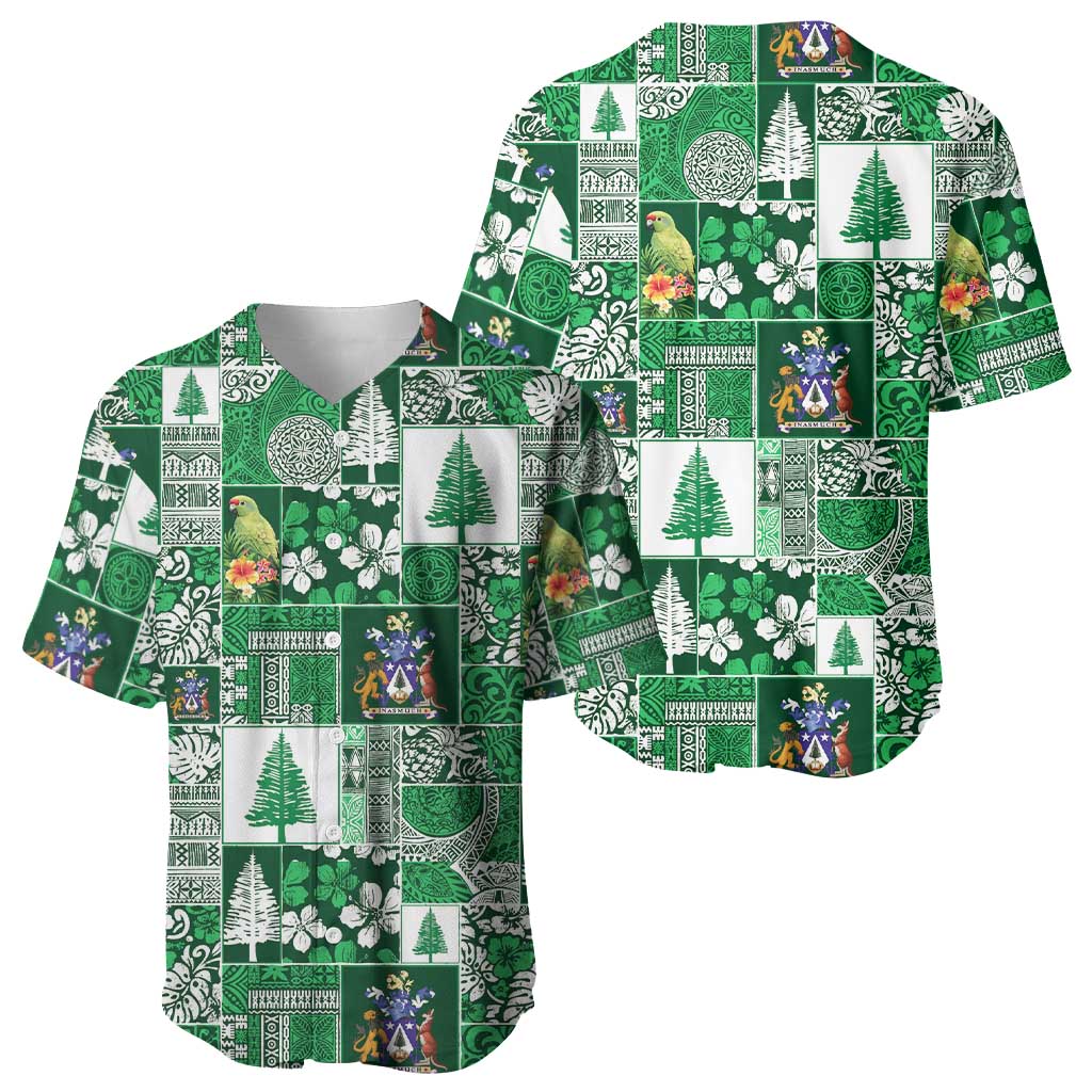 Norfolk Island Meri Krismas Baseball Jersey Pacific Patchwork Xmas Vibes - Polynesian Pride