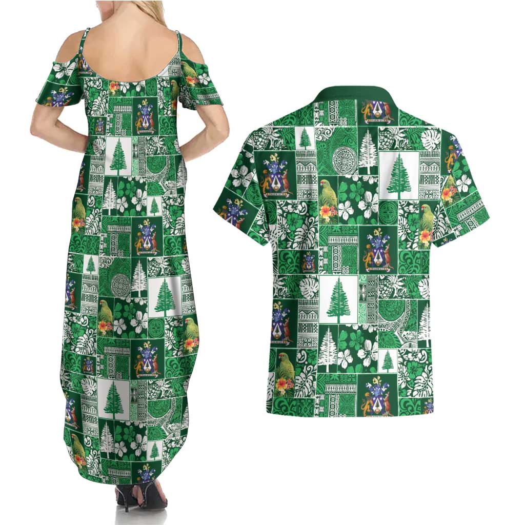 Norfolk Island Meri Krismas Couples Matching Summer Maxi Dress and Hawaiian Shirt Pacific Patchwork Xmas Vibes - Polynesian Pride