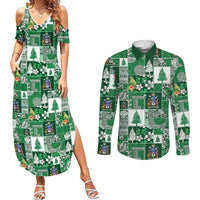 Norfolk Island Meri Krismas Couples Matching Summer Maxi Dress and Long Sleeve Button Shirt Pacific Patchwork Xmas Vibes - Polynesian Pride