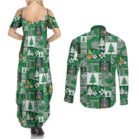 Norfolk Island Meri Krismas Couples Matching Summer Maxi Dress and Long Sleeve Button Shirt Pacific Patchwork Xmas Vibes - Polynesian Pride