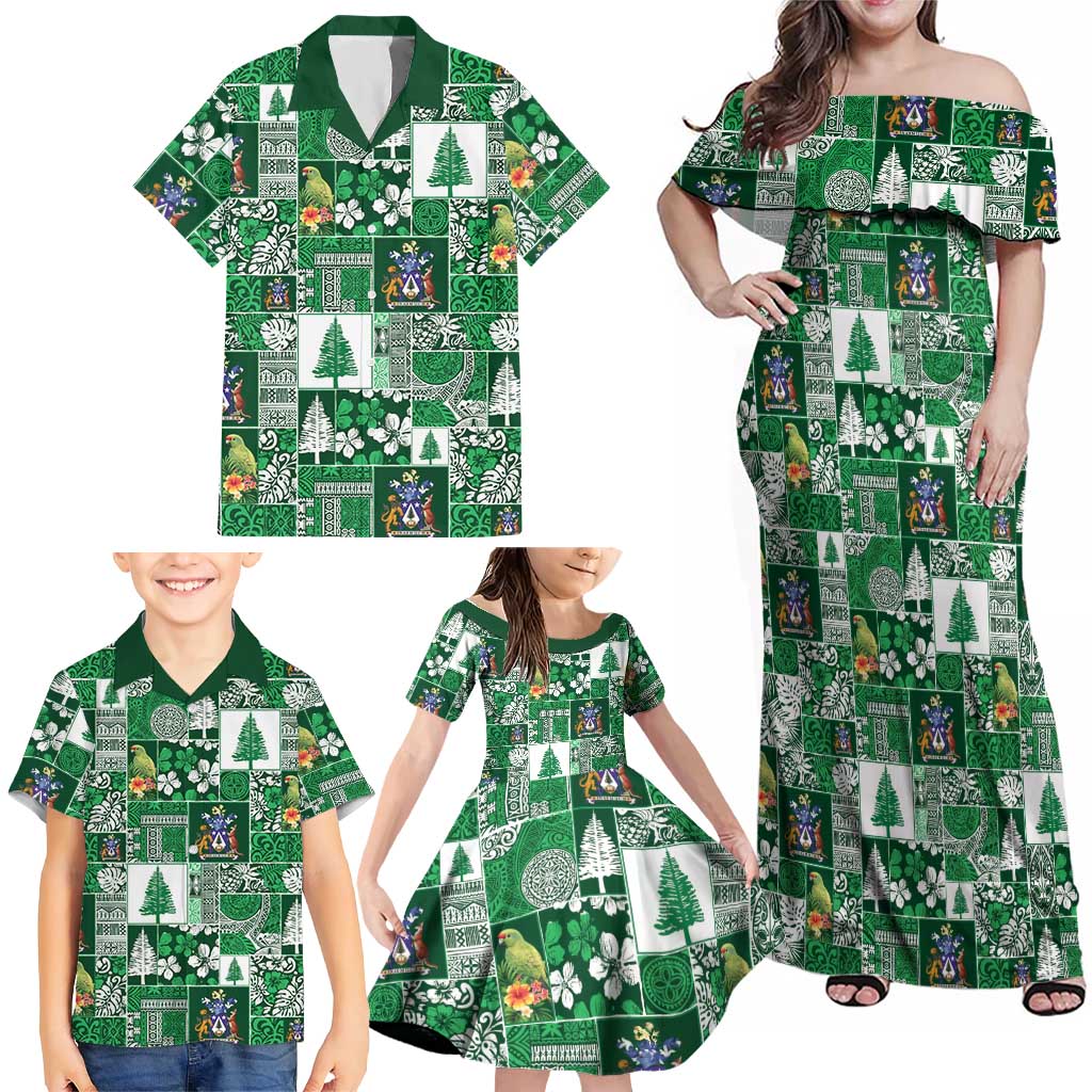 Norfolk Island Meri Krismas Family Matching Off Shoulder Maxi Dress and Hawaiian Shirt Pacific Patchwork Xmas Vibes LT9 - Polynesian Pride