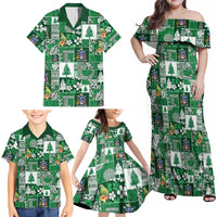 Norfolk Island Meri Krismas Family Matching Off Shoulder Maxi Dress and Hawaiian Shirt Pacific Patchwork Xmas Vibes LT9 - Polynesian Pride