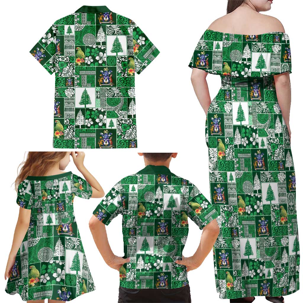 Norfolk Island Meri Krismas Family Matching Off Shoulder Maxi Dress and Hawaiian Shirt Pacific Patchwork Xmas Vibes LT9 - Polynesian Pride