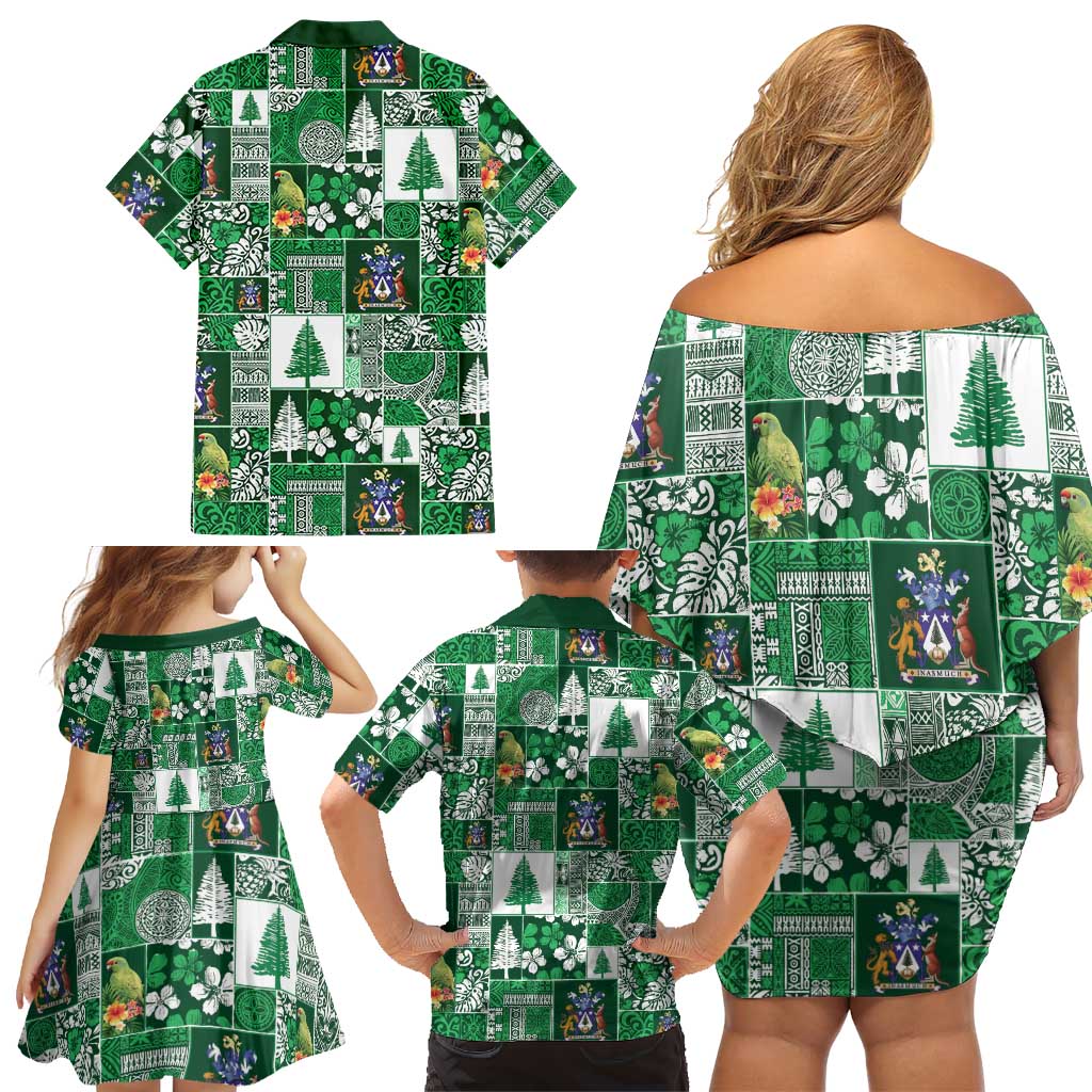 Norfolk Island Meri Krismas Family Matching Off Shoulder Short Dress and Hawaiian Shirt Pacific Patchwork Xmas Vibes LT9 - Polynesian Pride