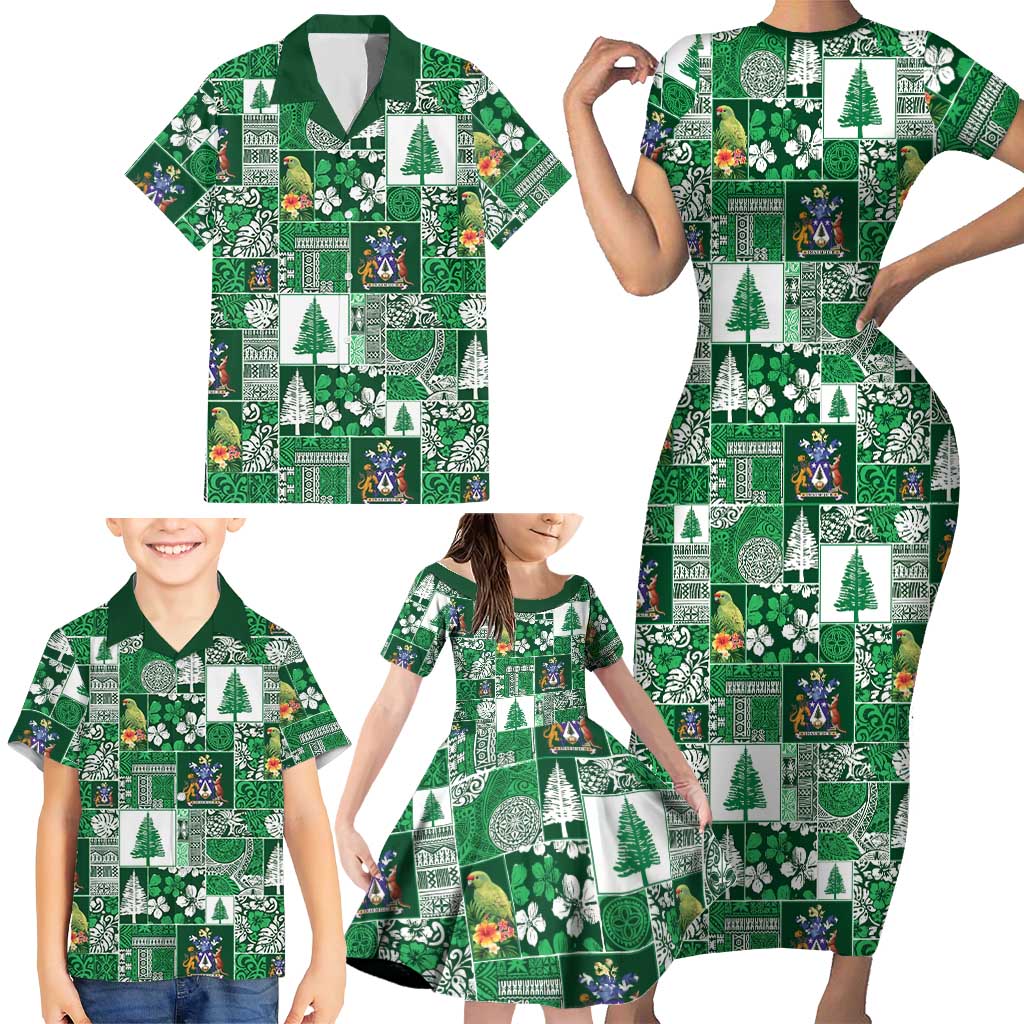 Norfolk Island Meri Krismas Family Matching Short Sleeve Bodycon Dress and Hawaiian Shirt Pacific Patchwork Xmas Vibes LT9 - Polynesian Pride