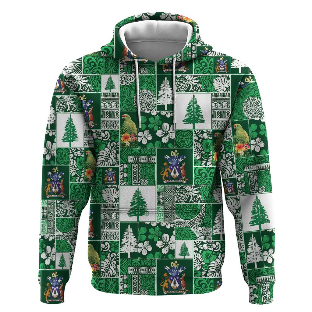Norfolk Island Meri Krismas Hoodie Pacific Patchwork Xmas Vibes LT9 Pullover Hoodie Green - Polynesian Pride
