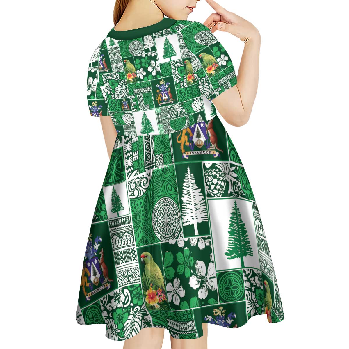 Norfolk Island Meri Krismas Kid Short Sleeve Dress Pacific Patchwork Xmas Vibes - Polynesian Pride