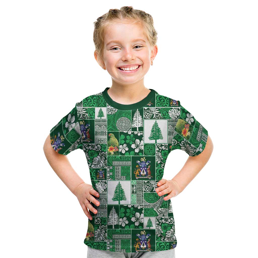 Norfolk Island Meri Krismas Kid T Shirt Pacific Patchwork Xmas Vibes - Polynesian Pride