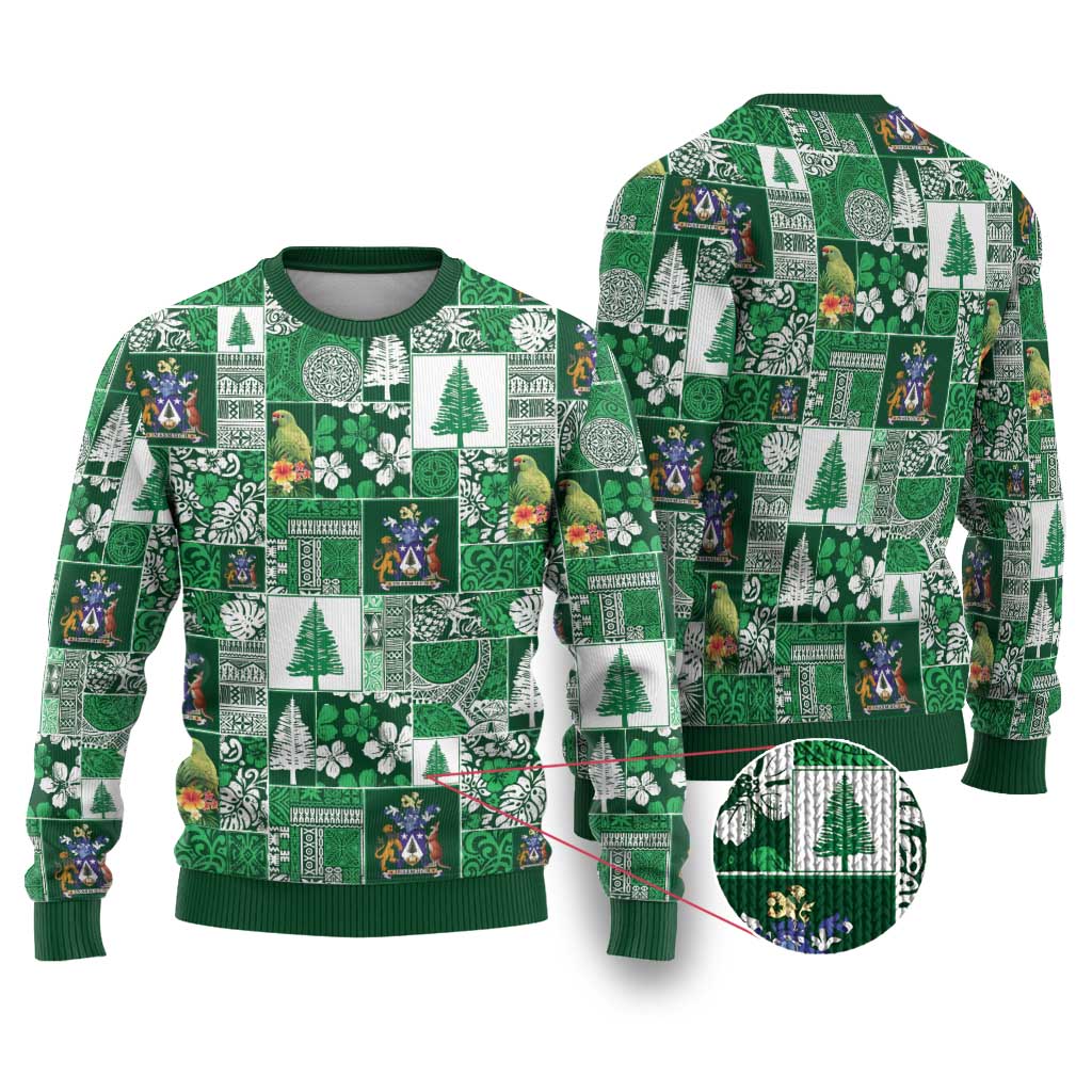 Norfolk Island Meri Krismas Ugly Christmas Sweater Pacific Patchwork Xmas Vibes LT9 Green - Polynesian Pride