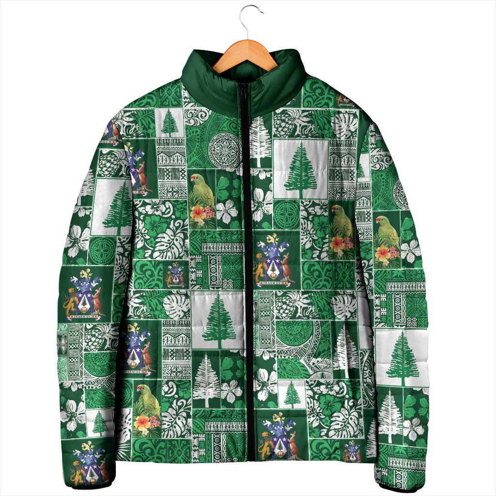 Norfolk Island Meri Krismas Padded Jacket Pacific Patchwork Xmas Vibes - Polynesian Pride