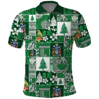 Norfolk Island Meri Krismas Polo Shirt Pacific Patchwork Xmas Vibes LT9 Green - Polynesian Pride