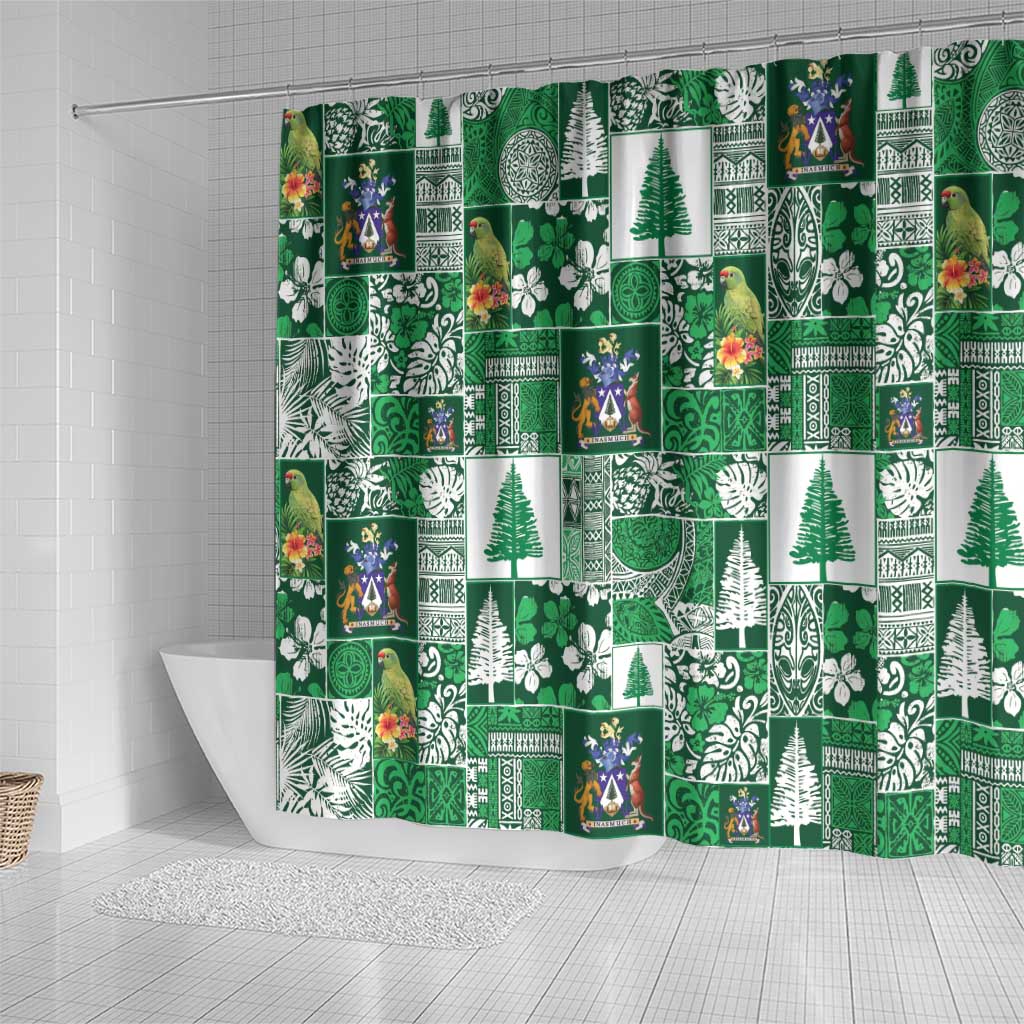 Norfolk Island Meri Krismas Shower Curtain Pacific Patchwork Xmas Vibes LT9 - Polynesian Pride