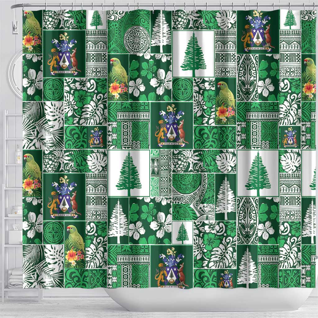 Norfolk Island Meri Krismas Shower Curtain Pacific Patchwork Xmas Vibes LT9 - Polynesian Pride