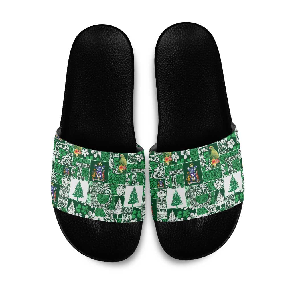 Norfolk Island Meri Krismas Slide Sandals Pacific Patchwork Xmas Vibes - Polynesian Pride