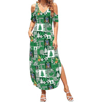 Norfolk Island Meri Krismas Summer Maxi Dress Pacific Patchwork Xmas Vibes LT9 Women Green - Polynesian Pride