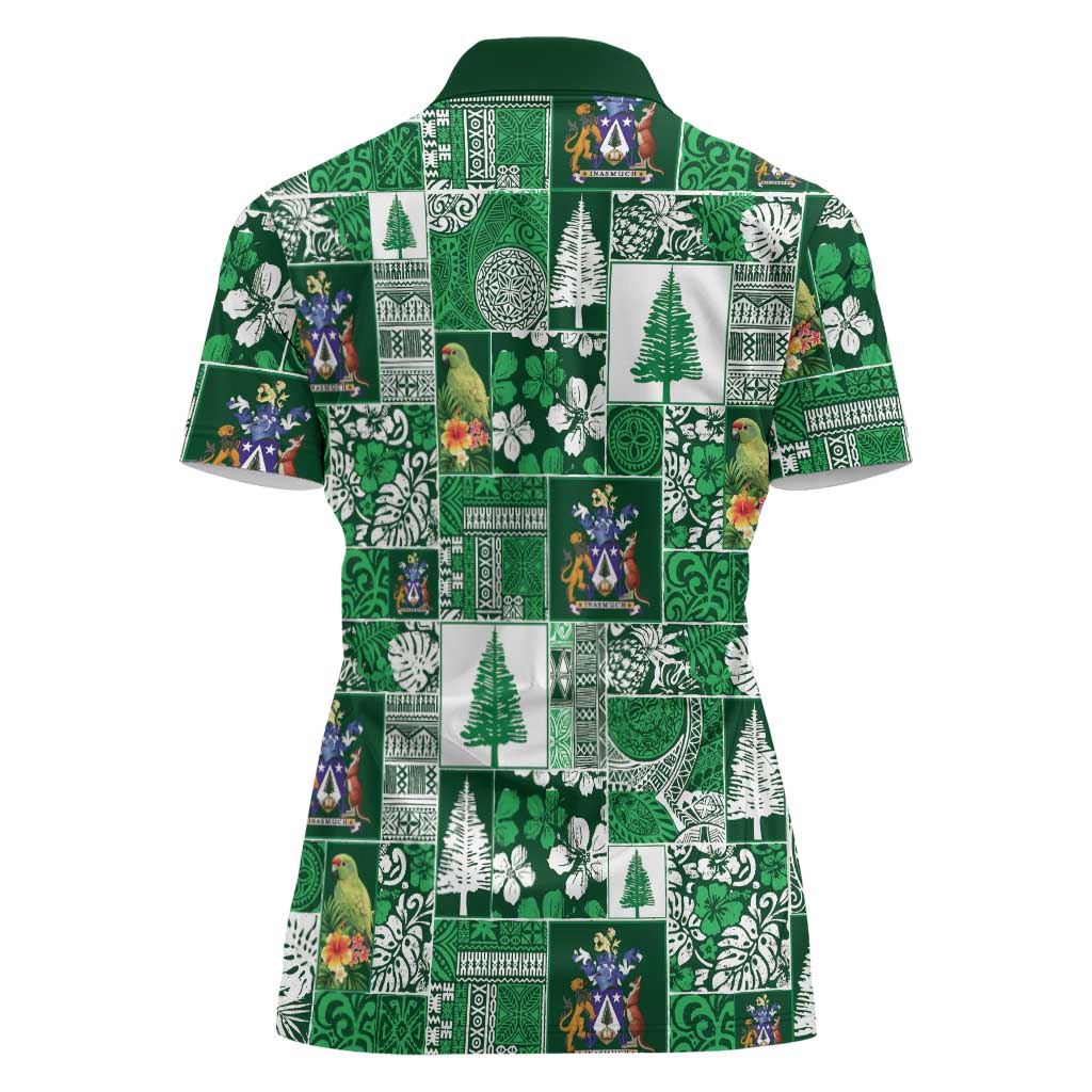 Norfolk Island Meri Krismas Women Polo Shirt Pacific Patchwork Xmas Vibes - Polynesian Pride