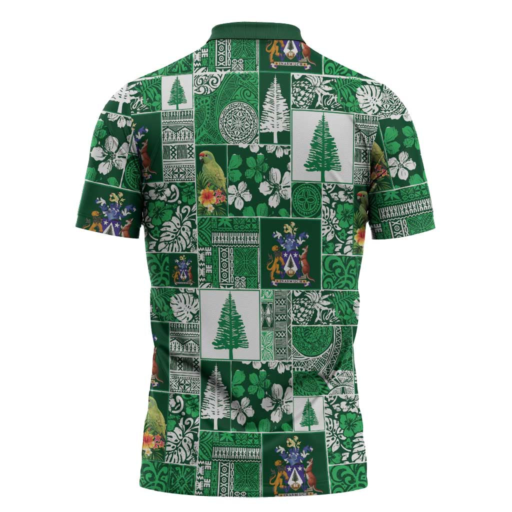 Norfolk Island Meri Krismas Zipper Polo Shirt Pacific Patchwork Xmas Vibes - Polynesian Pride