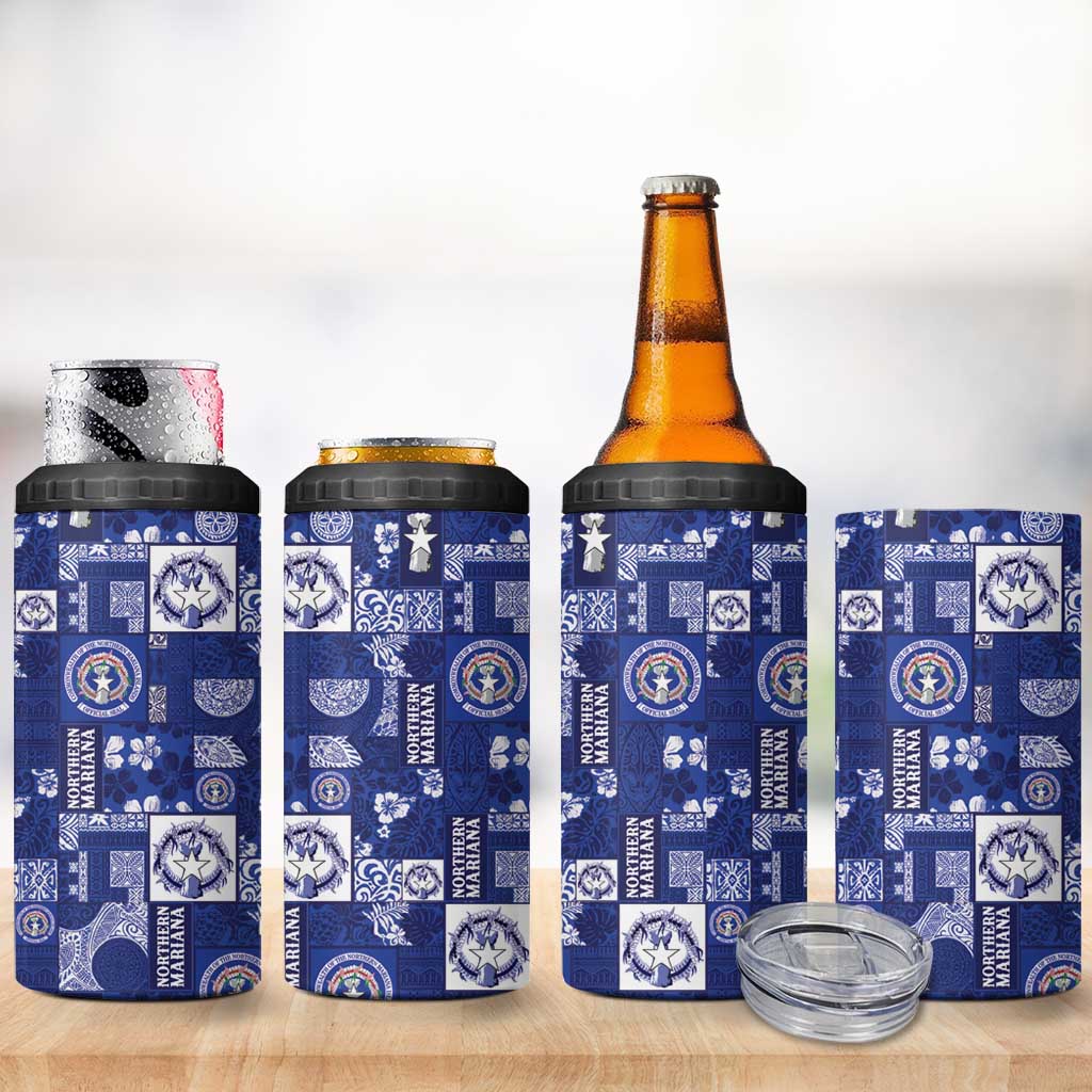 Northern Mariana Islands Magof Nochebuena 4 in 1 Can Cooler Tumbler Pacific Patchwork Xmas Vibes LT9 - Polynesian Pride