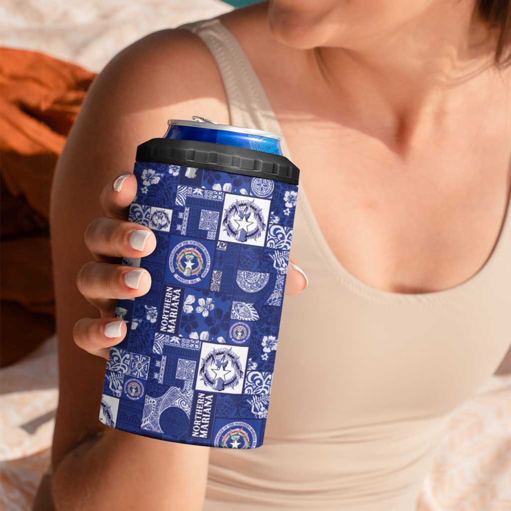 Northern Mariana Islands Magof Nochebuena 4 in 1 Can Cooler Tumbler Pacific Patchwork Xmas Vibes LT9 - Polynesian Pride