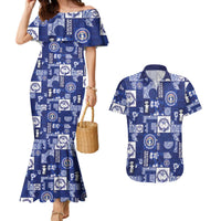 Northern Mariana Islands Magof Nochebuena Couples Matching Mermaid Dress and Hawaiian Shirt Pacific Patchwork Xmas Vibes LT9 Blue - Polynesian Pride